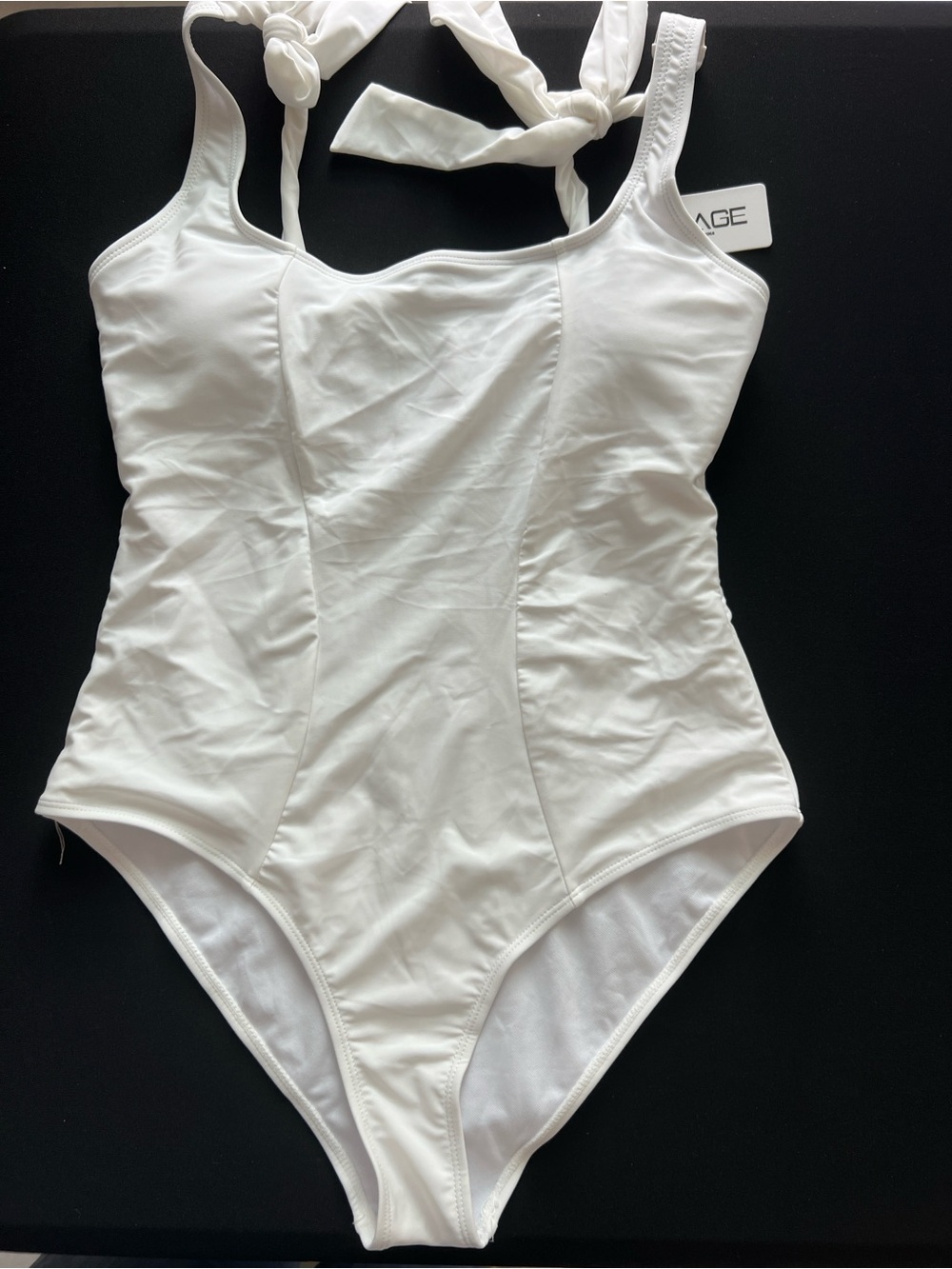 NWT Ai’Mage One-Piece Classic Swimsuit - White. Shoulder Ties. Size Medium